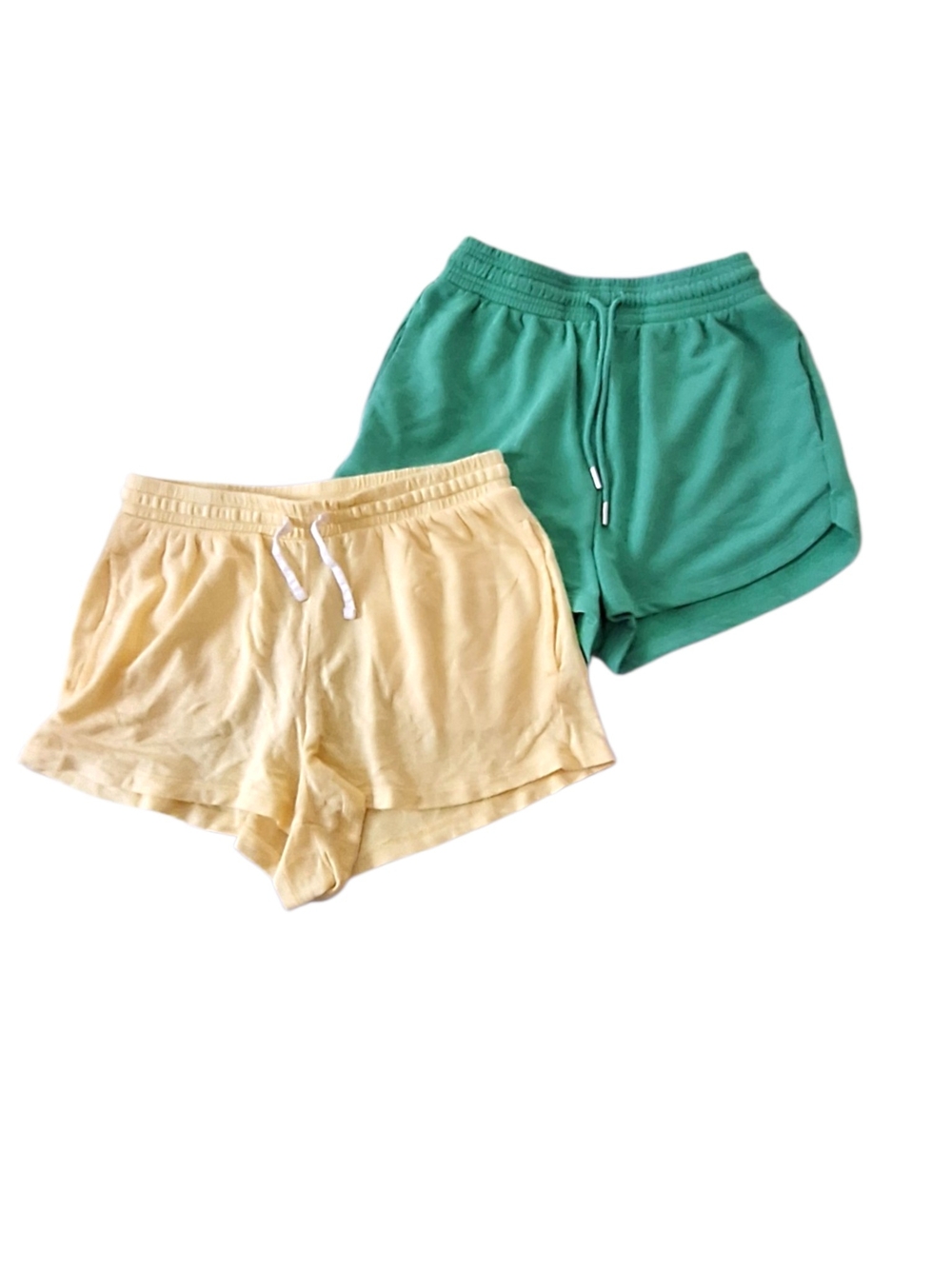 2 Pairs -Women's Athletic Drawstring Shorts in Green (H&M) and Yellow (Colsie)